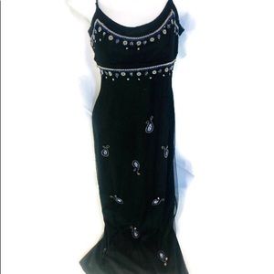 👗🖤EUC CACHE HAND BEADED LONG BLK COCKTAIL DRESS SZ S